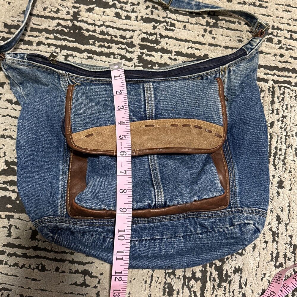 Denim Jean Shoulder Hobo Bag Purse Jean Pockets Leather Y2K Vintage Retro Hippie - Picture 16 of 16
